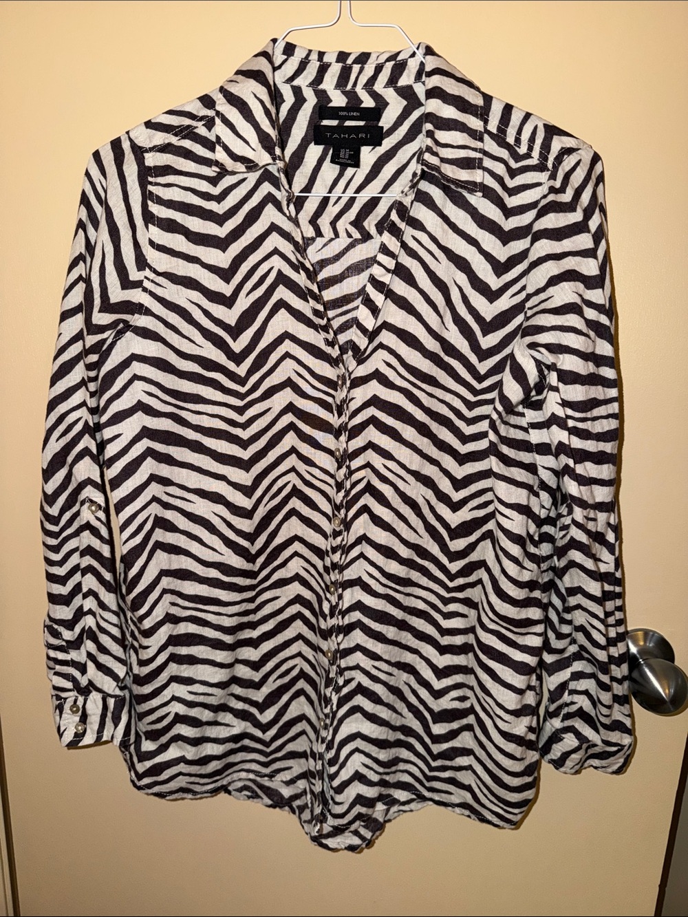 Tahari Black and White Zebra-Print Button-Down Shirt